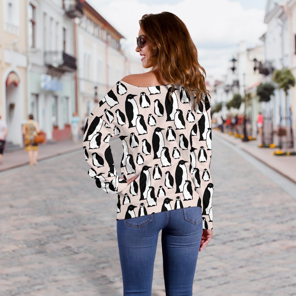 Penguin Themed Off Shoulder Sweatshirt