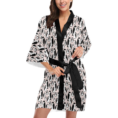 Penguin Themed Women Short Kimono Robe