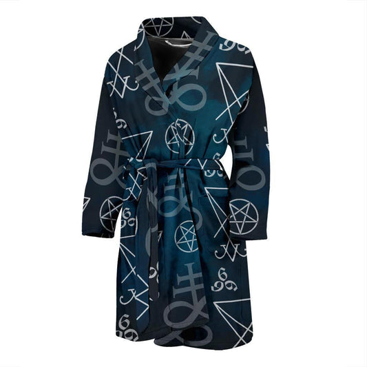 Pentagram Pattern Print Design A03 Men Bathrobe-JORJUNE.COM