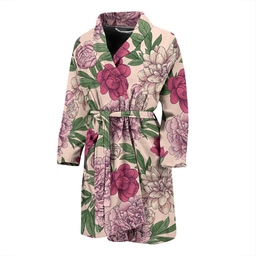 Peony Pattern Print Design A01 Men Bathrobe-JORJUNE.COM
