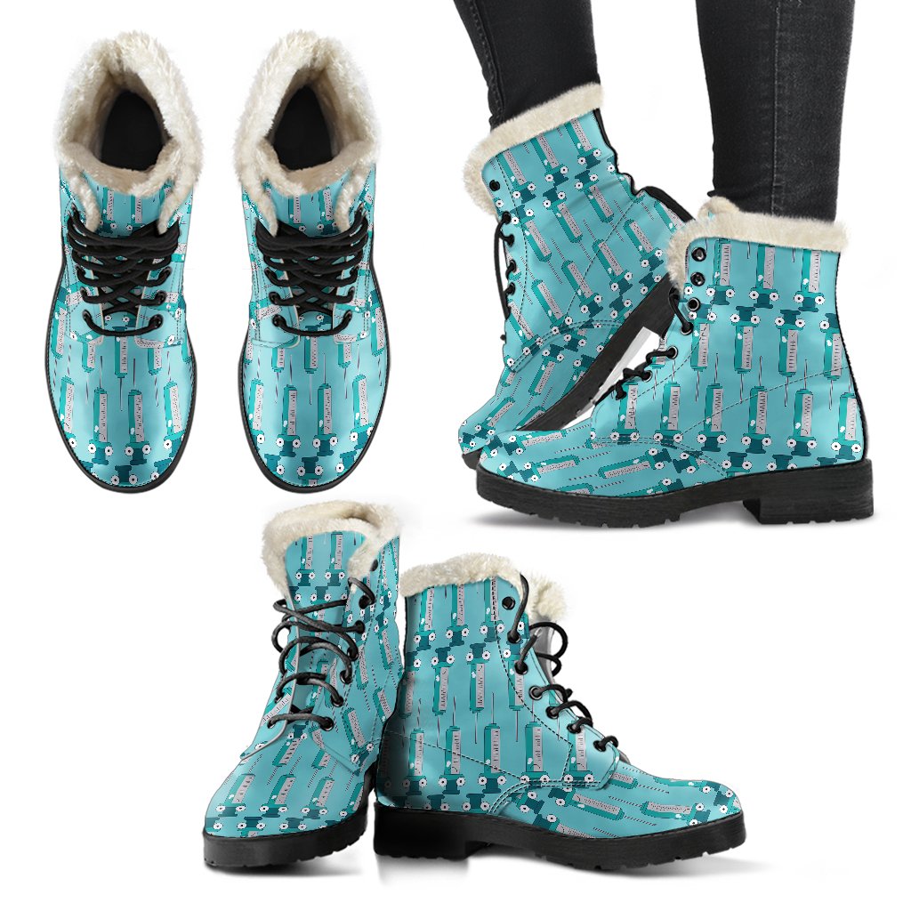 Phlebotomist Concept Design Faux Fur Leather Boots-JTAMIGO.COM
