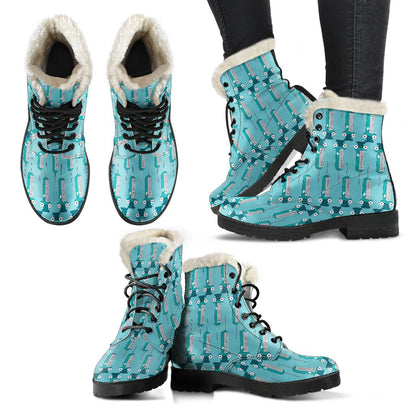 Phlebotomist Concept Design Faux Fur Leather Boots-JTAMIGO.COM