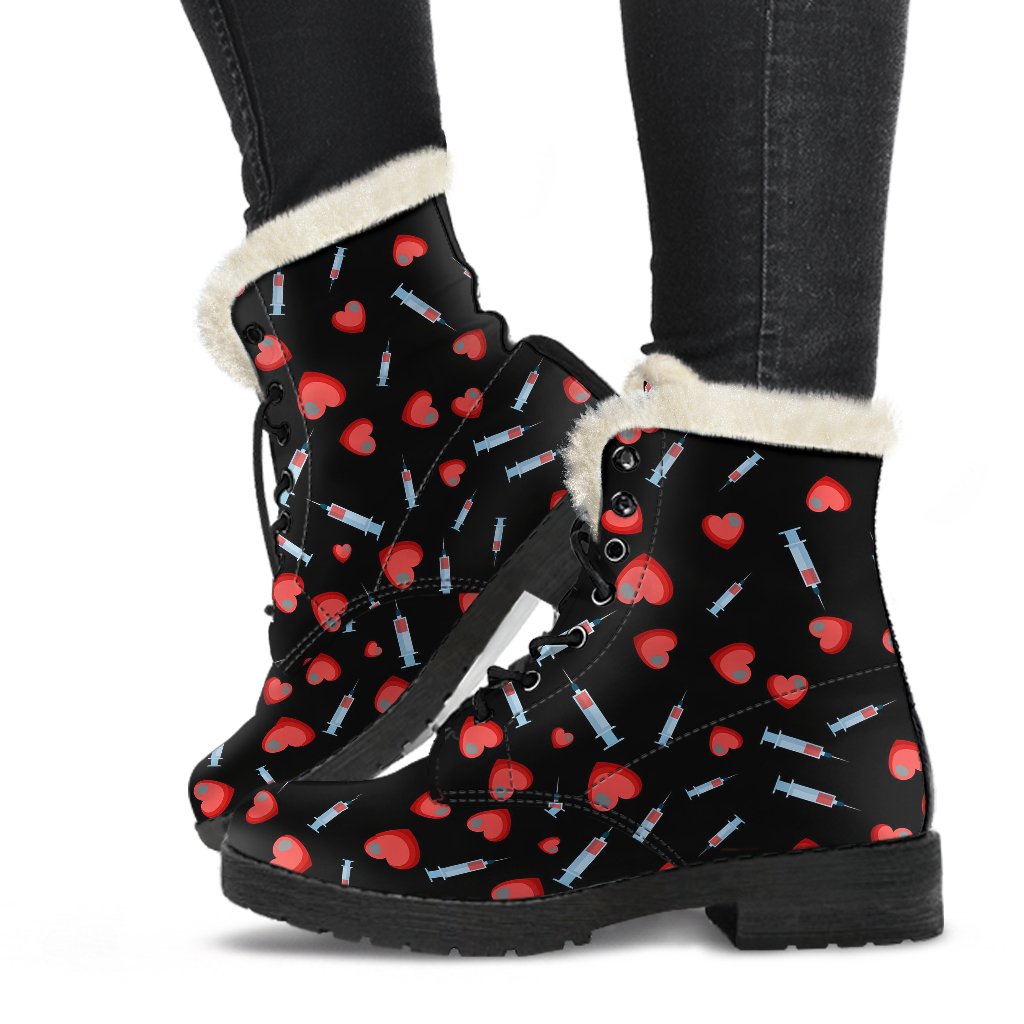 Phlebotomist Medical Concept Faux Fur Leather Boots-JTAMIGO.COM