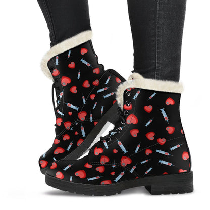 Phlebotomist Medical Concept Faux Fur Leather Boots-JTAMIGO.COM