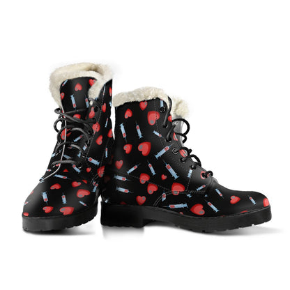 Phlebotomist Medical Concept Faux Fur Leather Boots-JTAMIGO.COM