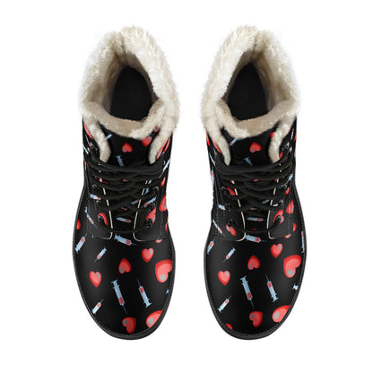 Phlebotomist Medical Concept Faux Fur Leather Boots-JTAMIGO.COM