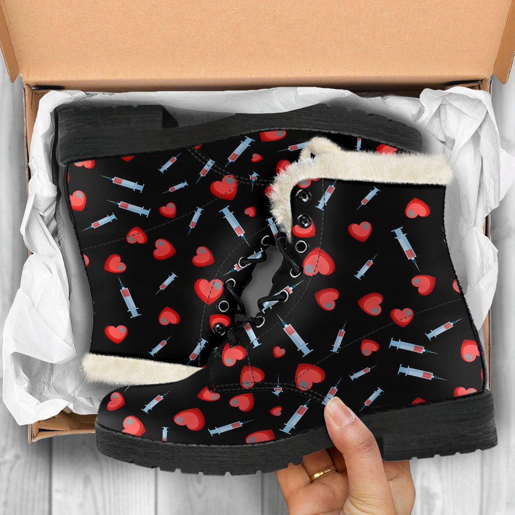 Phlebotomist Medical Concept Faux Fur Leather Boots-JTAMIGO.COM