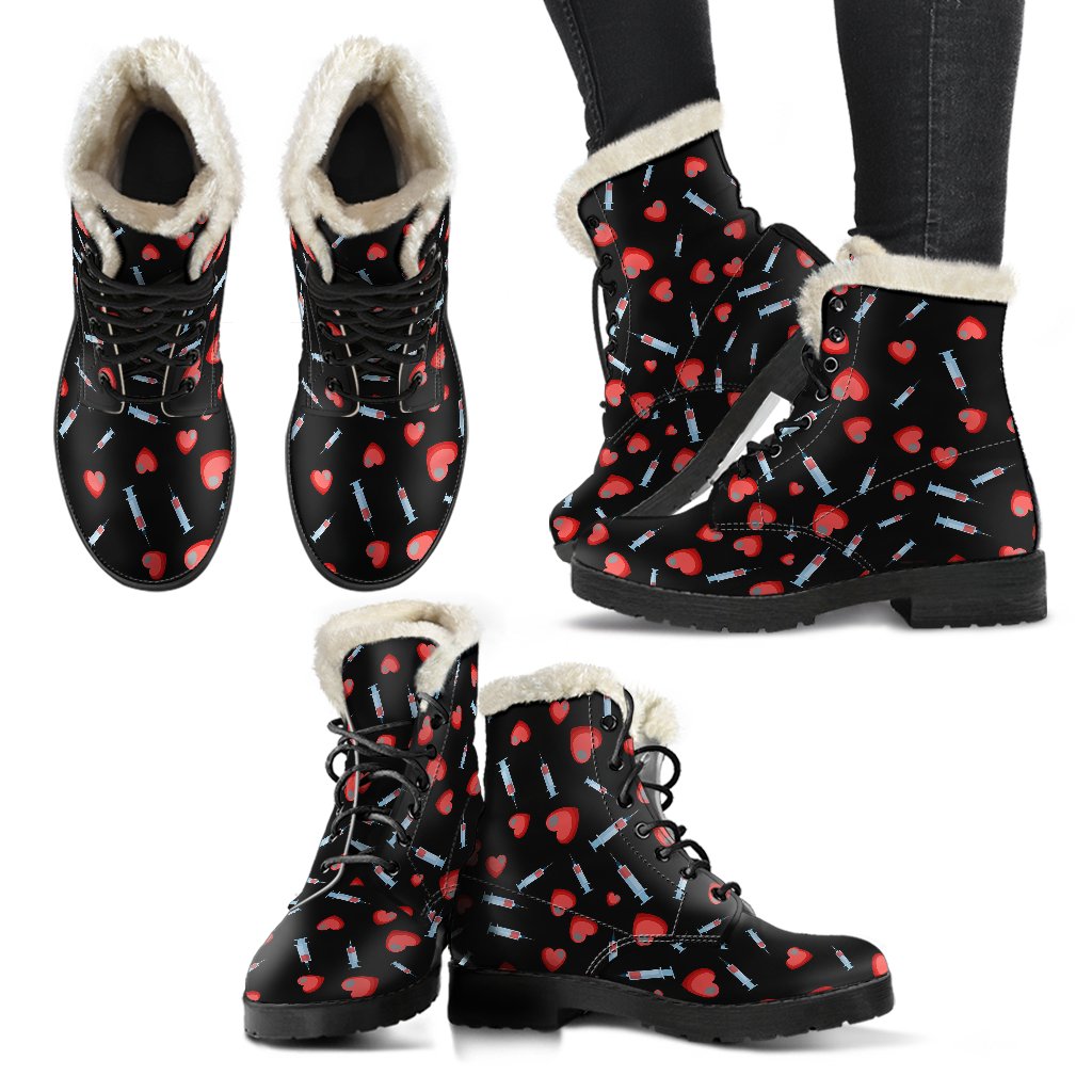 Phlebotomist Medical Concept Faux Fur Leather Boots-JTAMIGO.COM