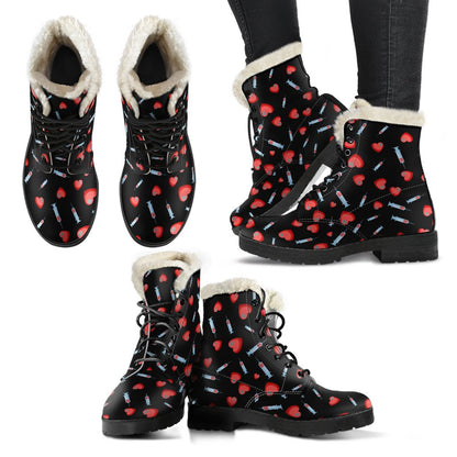 Phlebotomist Medical Concept Faux Fur Leather Boots-JTAMIGO.COM