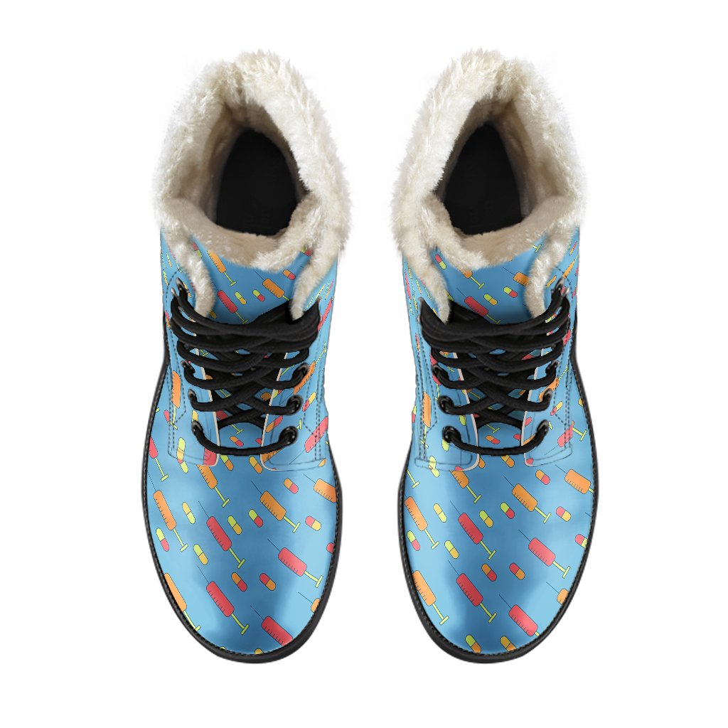 Phlebotomist Medical Pattern Faux Fur Leather Boots-JTAMIGO.COM