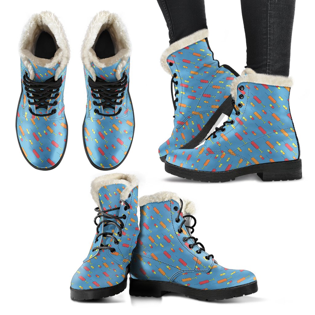 Phlebotomist Medical Pattern Faux Fur Leather Boots-JTAMIGO.COM