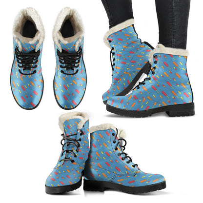 Phlebotomist Medical Pattern Faux Fur Leather Boots-JTAMIGO.COM