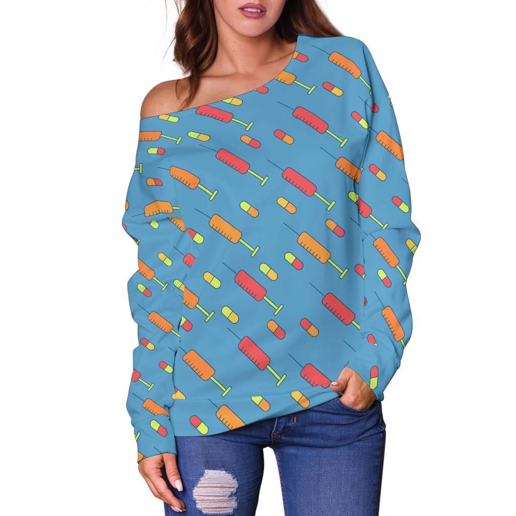 Phlebotomist Medical Pattern Off Shoulder Sweatshirt