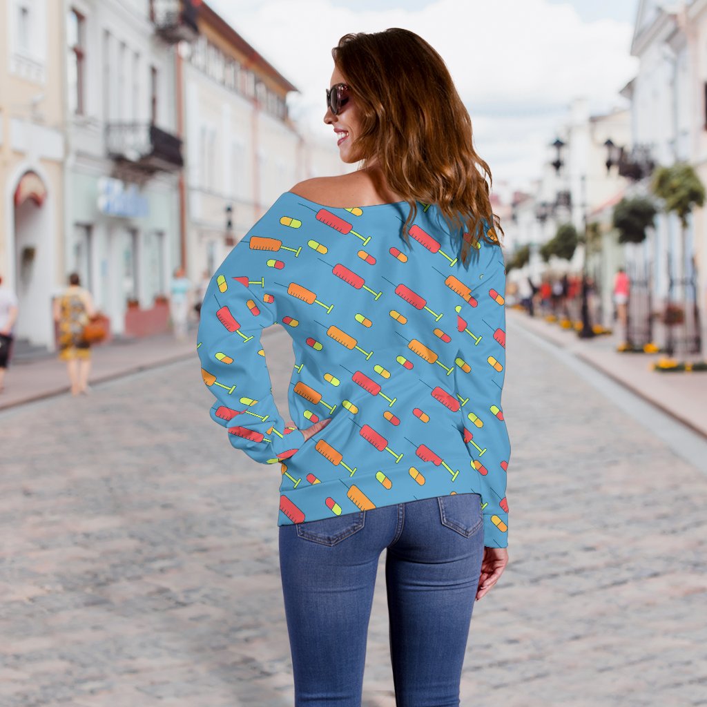 Phlebotomist Medical Pattern Off Shoulder Sweatshirt