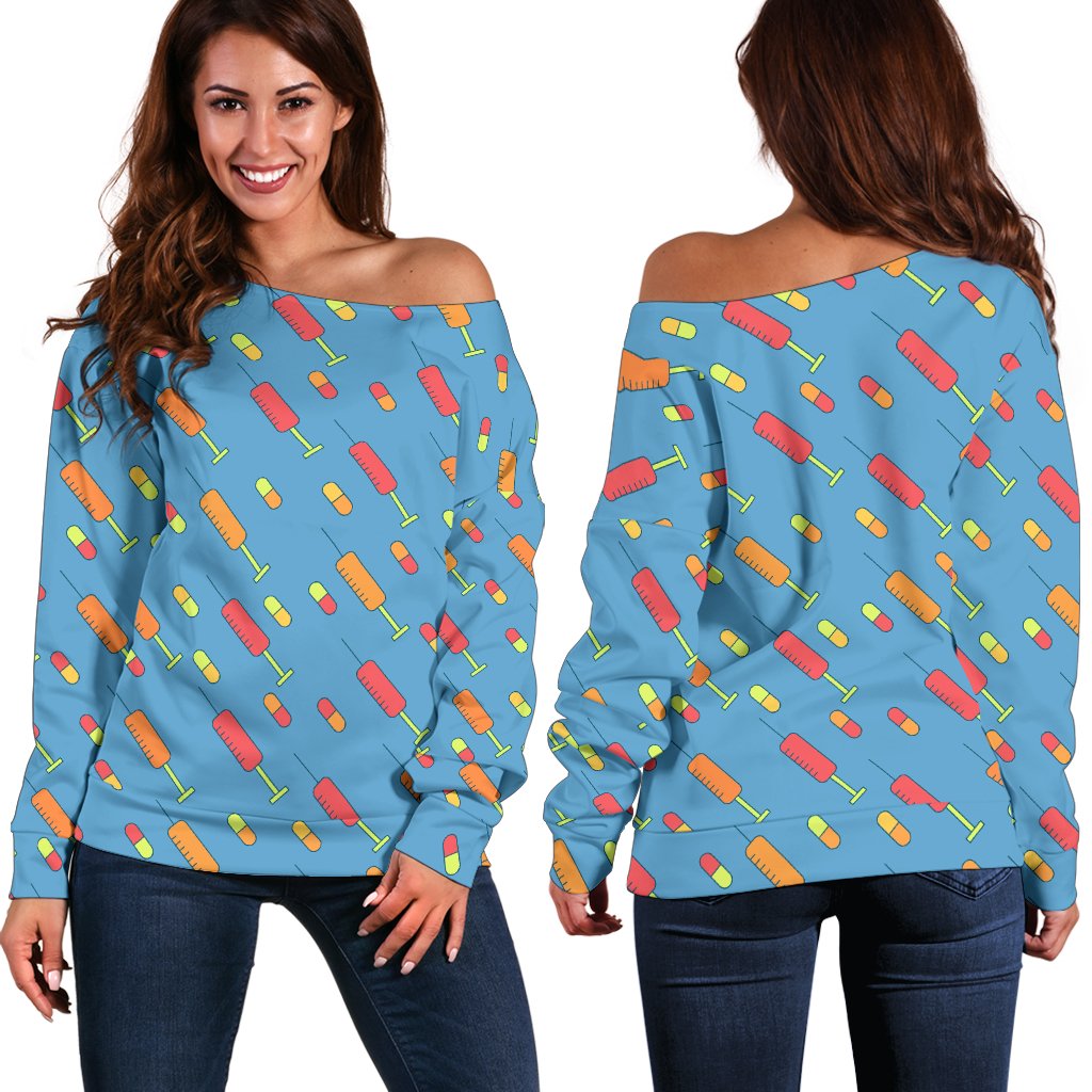 Phlebotomist Medical Pattern Off Shoulder Sweatshirt