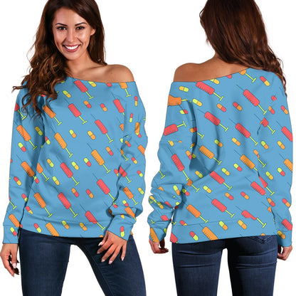 Phlebotomist Medical Pattern Off Shoulder Sweatshirt