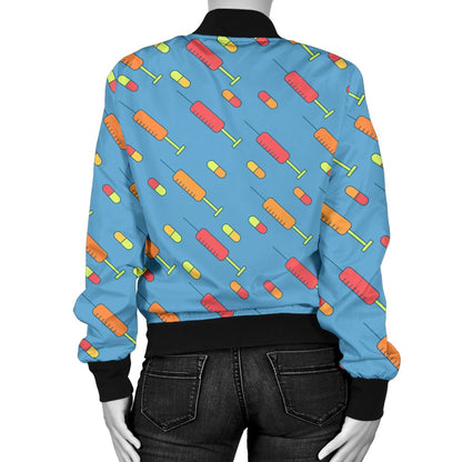 Phlebotomist Medical Pattern Women Casual Bomber Jacket