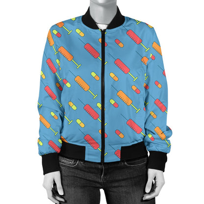 Phlebotomist Medical Pattern Women Casual Bomber Jacket