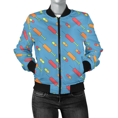 Phlebotomist Medical Pattern Women Casual Bomber Jacket