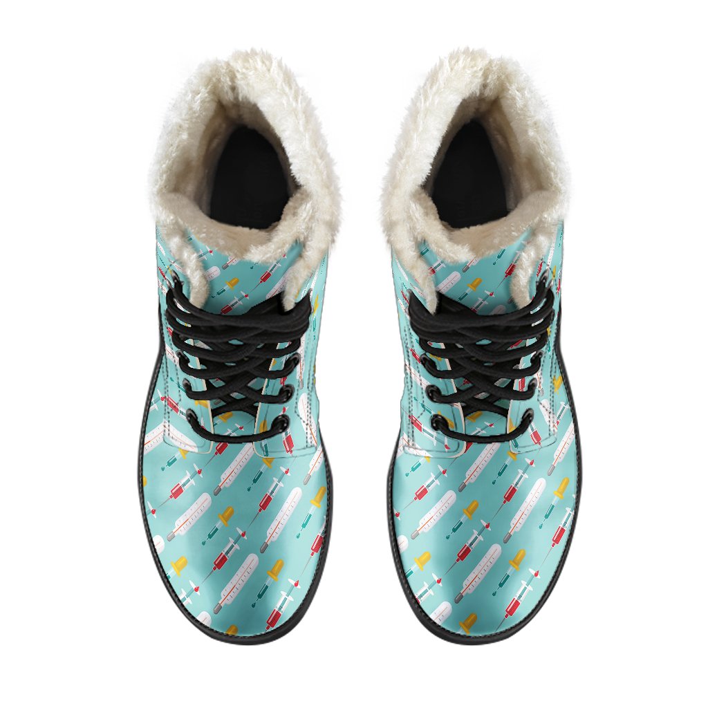 Phlebotomist Medical Print Faux Fur Leather Boots-JTAMIGO.COM