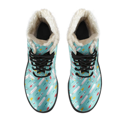 Phlebotomist Medical Print Faux Fur Leather Boots-JTAMIGO.COM