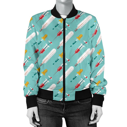 Phlebotomist Medical Print Women Casual Bomber Jacket