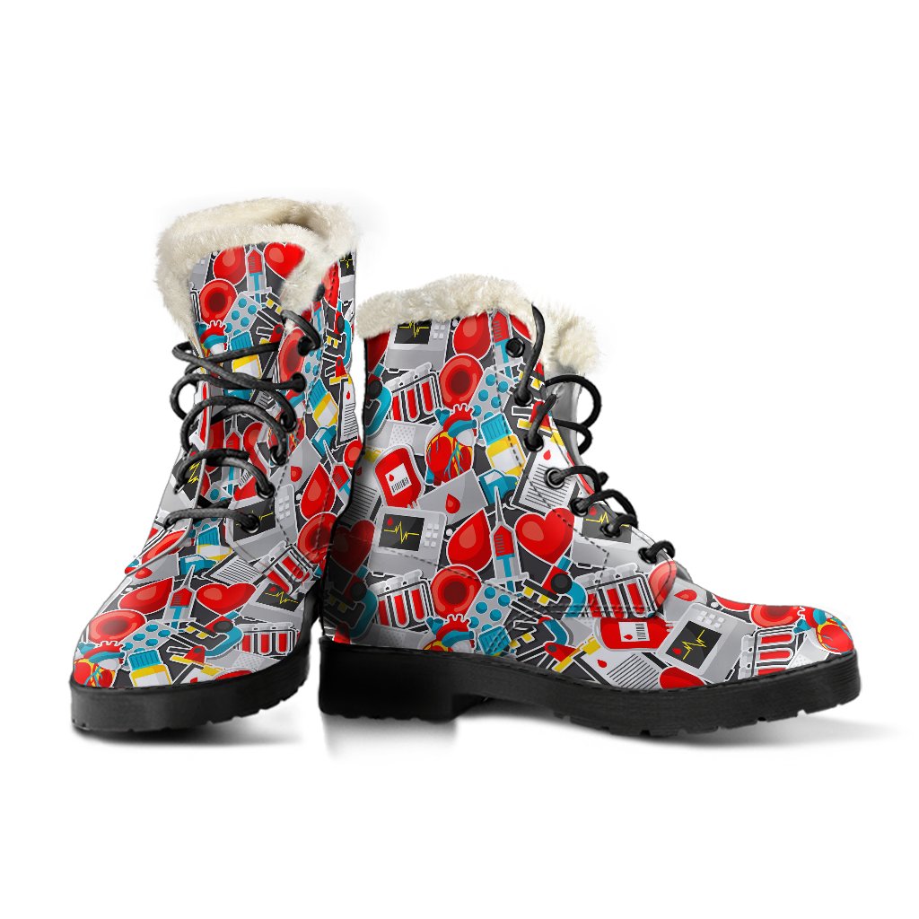Phlebotomist Medical Themed Faux Fur Leather Boots-JTAMIGO.COM