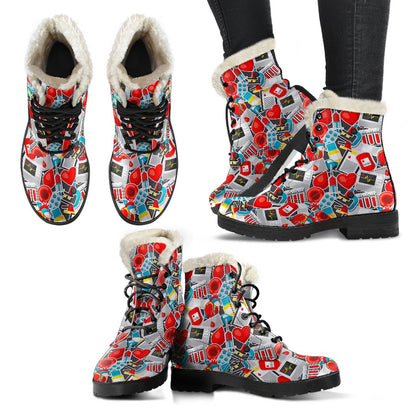 Phlebotomist Medical Themed Faux Fur Leather Boots-JTAMIGO.COM