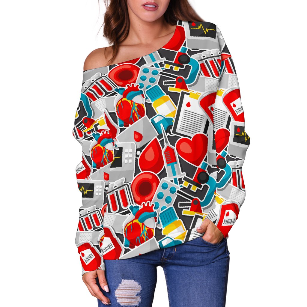Phlebotomist Medical Themed Off Shoulder Sweatshirt