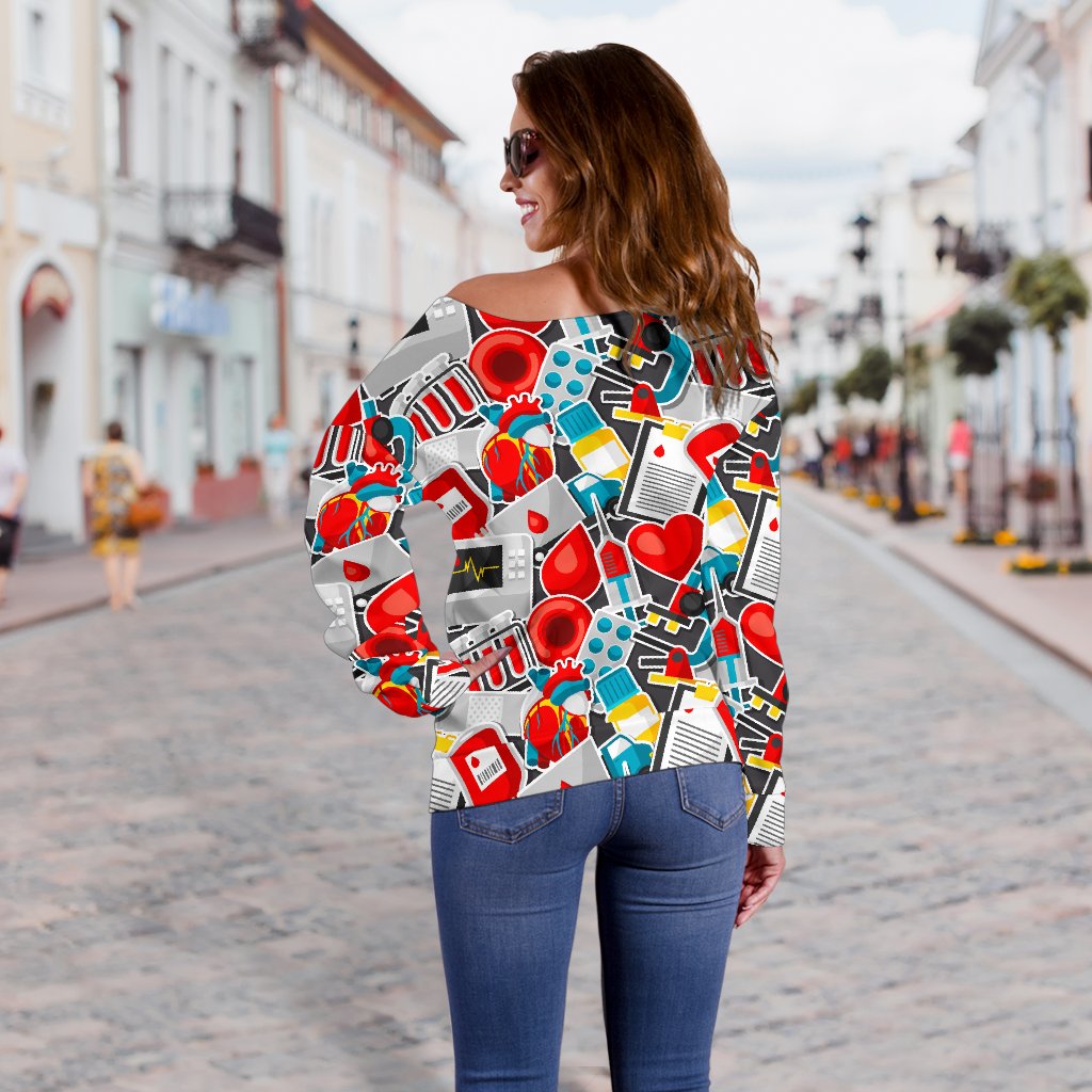 Phlebotomist Medical Themed Off Shoulder Sweatshirt