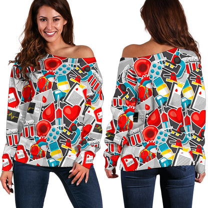Phlebotomist Medical Themed Off Shoulder Sweatshirt
