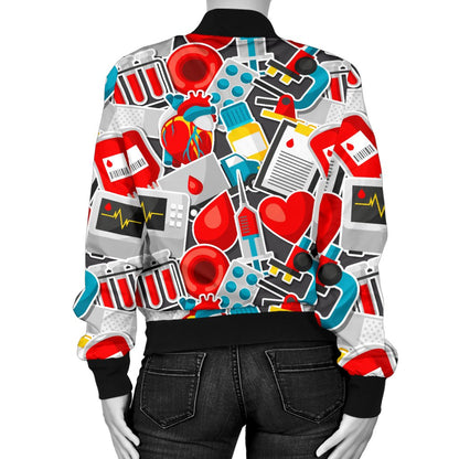 Phlebotomist Medical Themed Women Casual Bomber Jacket
