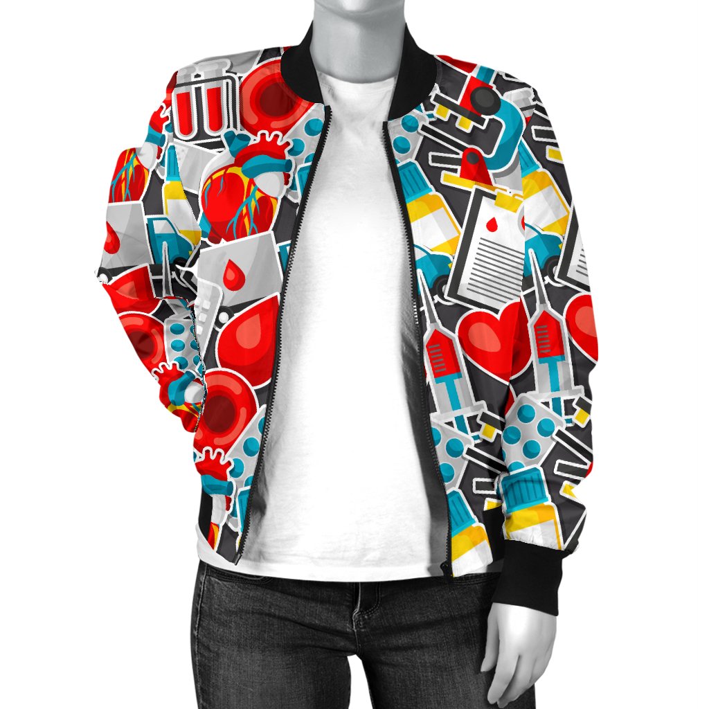 Phlebotomist Medical Themed Women Casual Bomber Jacket
