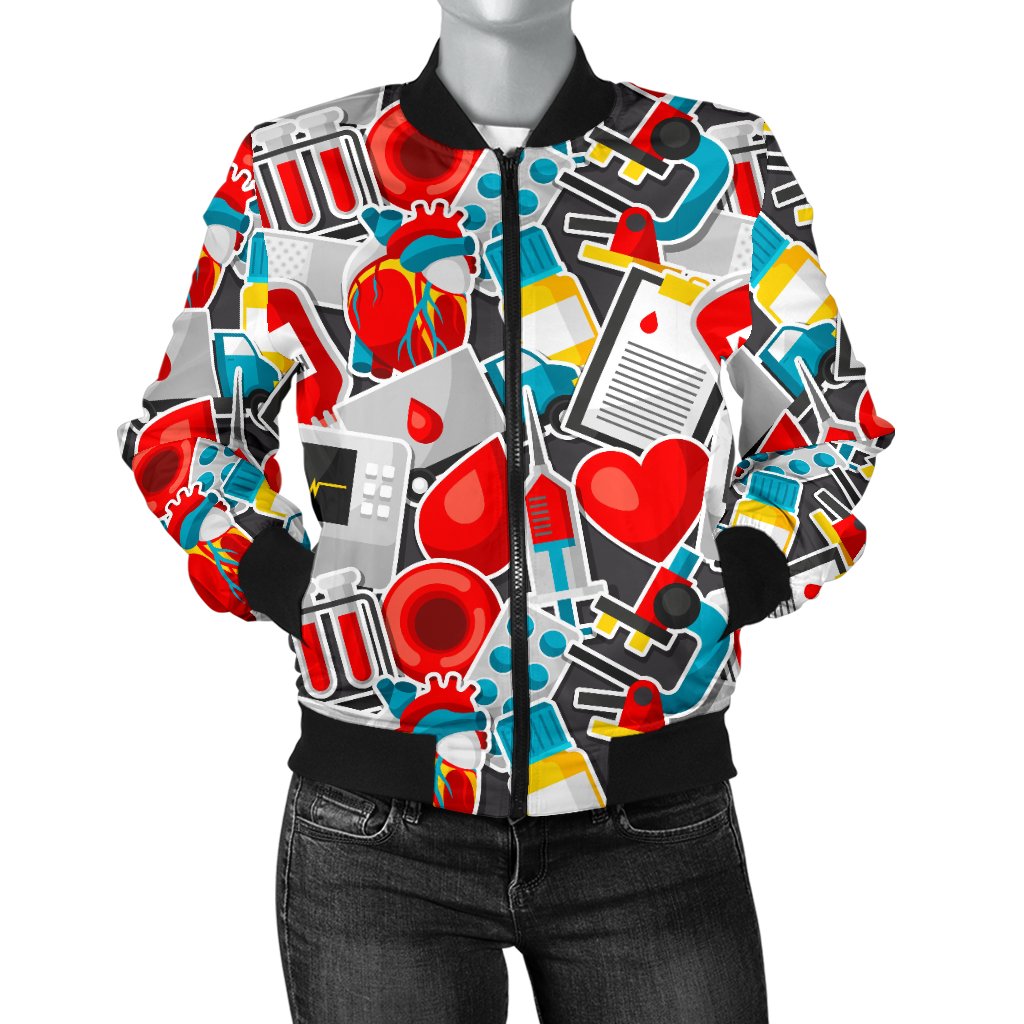 Phlebotomist Medical Themed Women Casual Bomber Jacket