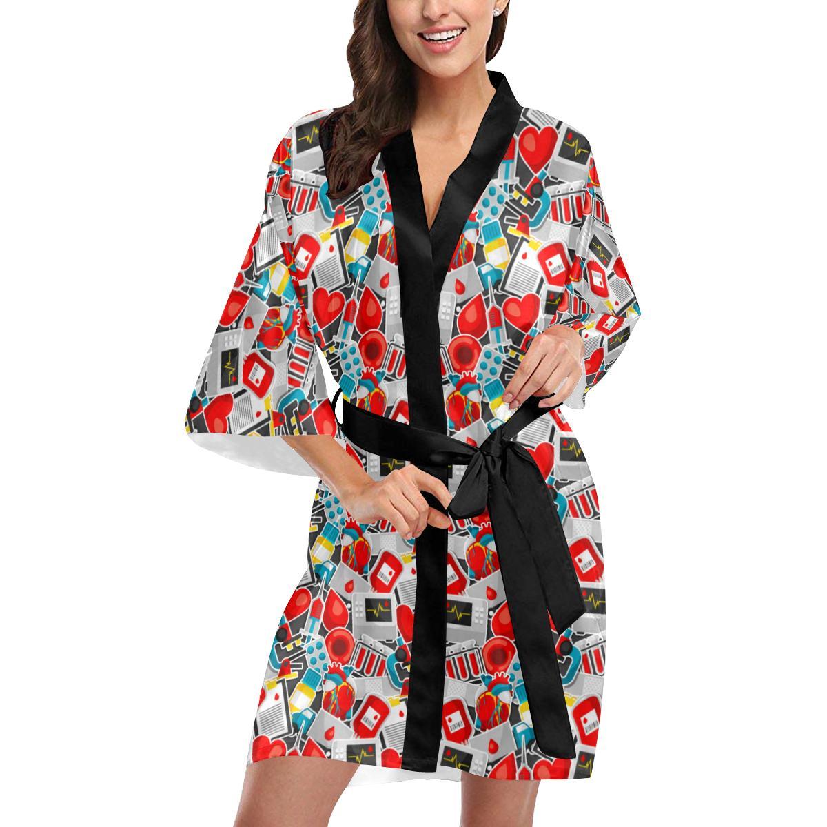 Phlebotomist Medical Themed Women Short Kimono Robe