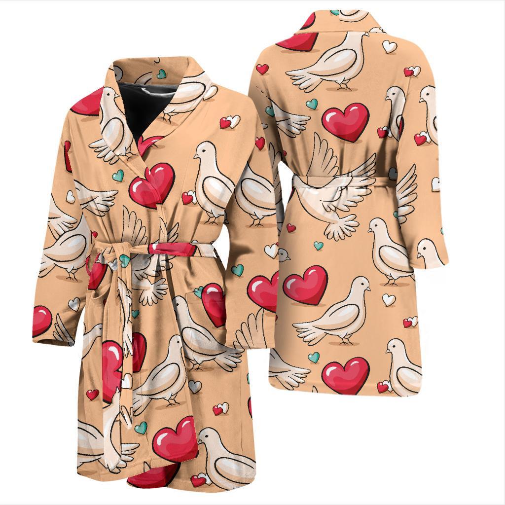Pigeon Heart Pattern Print Design 04 Men Bathrobe-JORJUNE.COM