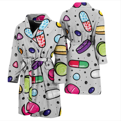 Pill Pattern Print Design A04 Men Bathrobe-JORJUNE.COM