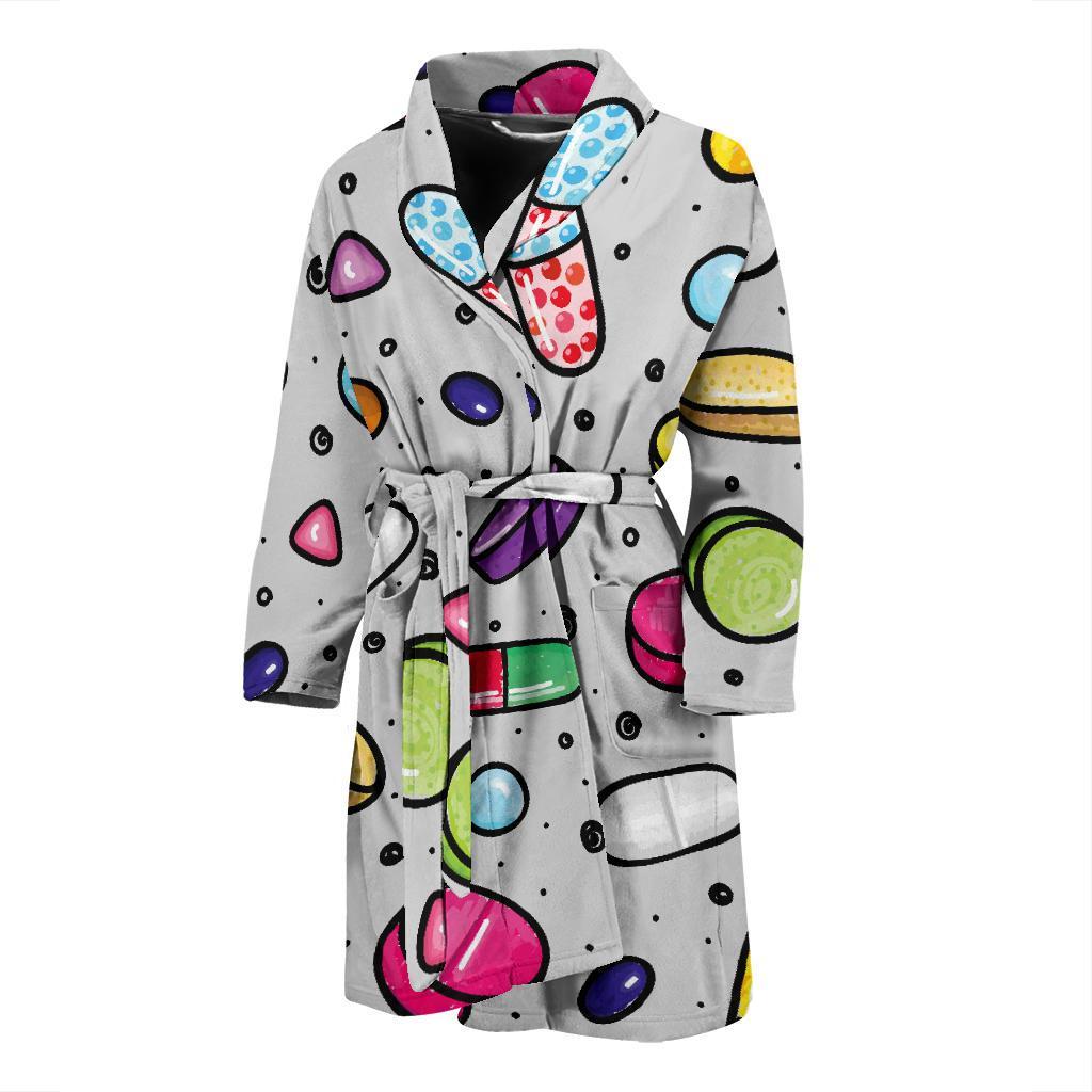 Pill Pattern Print Design A04 Men Bathrobe-JORJUNE.COM