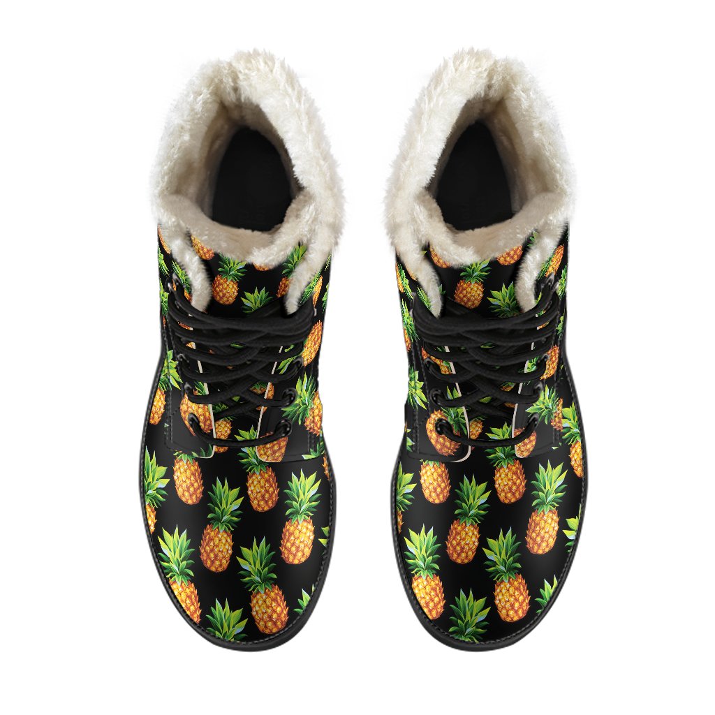 Pineapple Cute Print Design Pattern Faux Fur Leather Boots-JTAMIGO.COM
