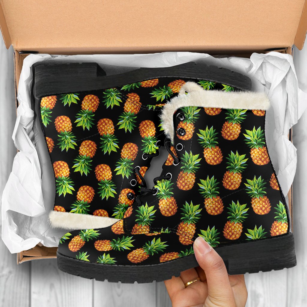 Pineapple Cute Print Design Pattern Faux Fur Leather Boots-JTAMIGO.COM