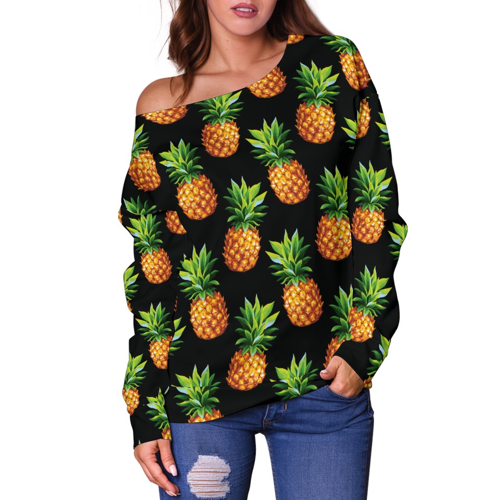 Pineapple Cute Print Design Pattern Off Shoulder Sweatshirt