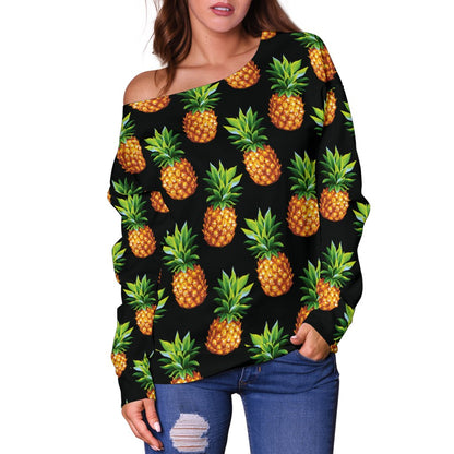 Pineapple Cute Print Design Pattern Off Shoulder Sweatshirt