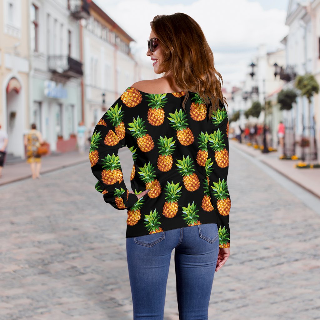 Pineapple Cute Print Design Pattern Off Shoulder Sweatshirt
