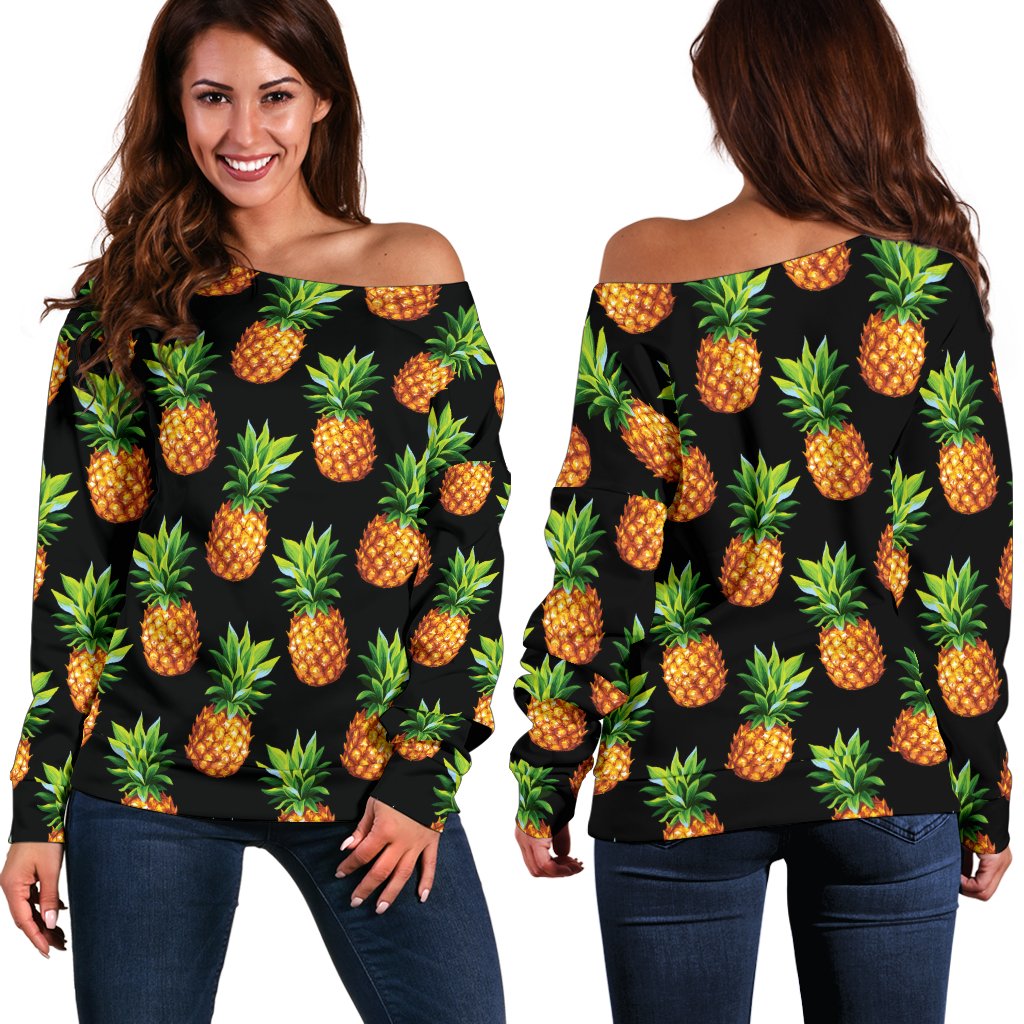 Pineapple Cute Print Design Pattern Off Shoulder Sweatshirt