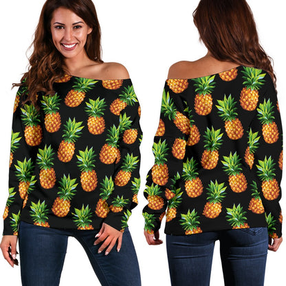 Pineapple Cute Print Design Pattern Off Shoulder Sweatshirt