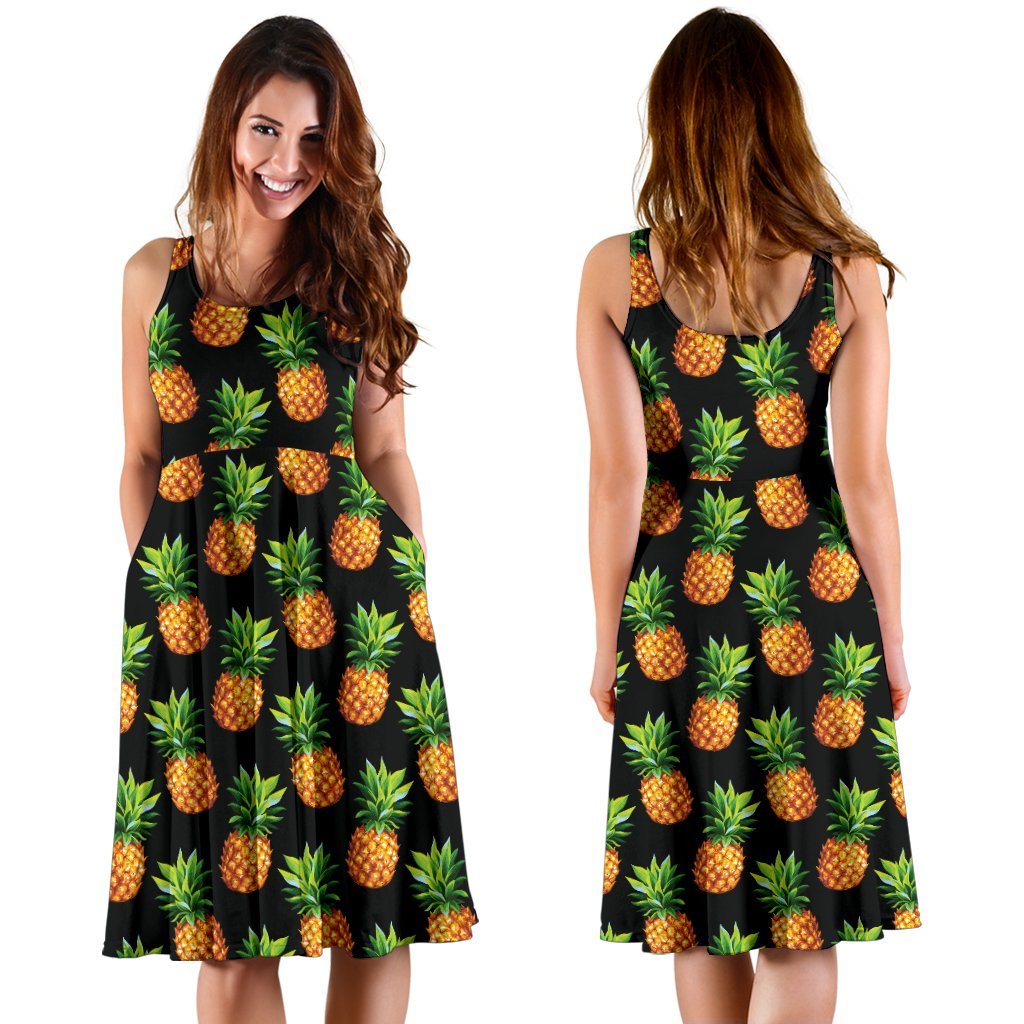 Pineapple Cute Print Design Pattern Sleeveless Dress