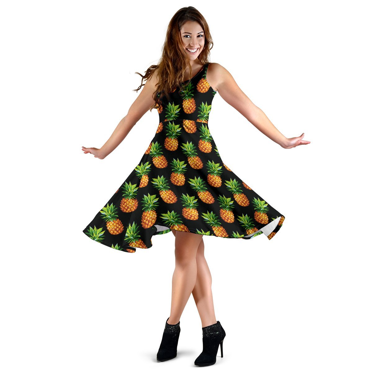 Pineapple Cute Print Design Pattern Sleeveless Dress
