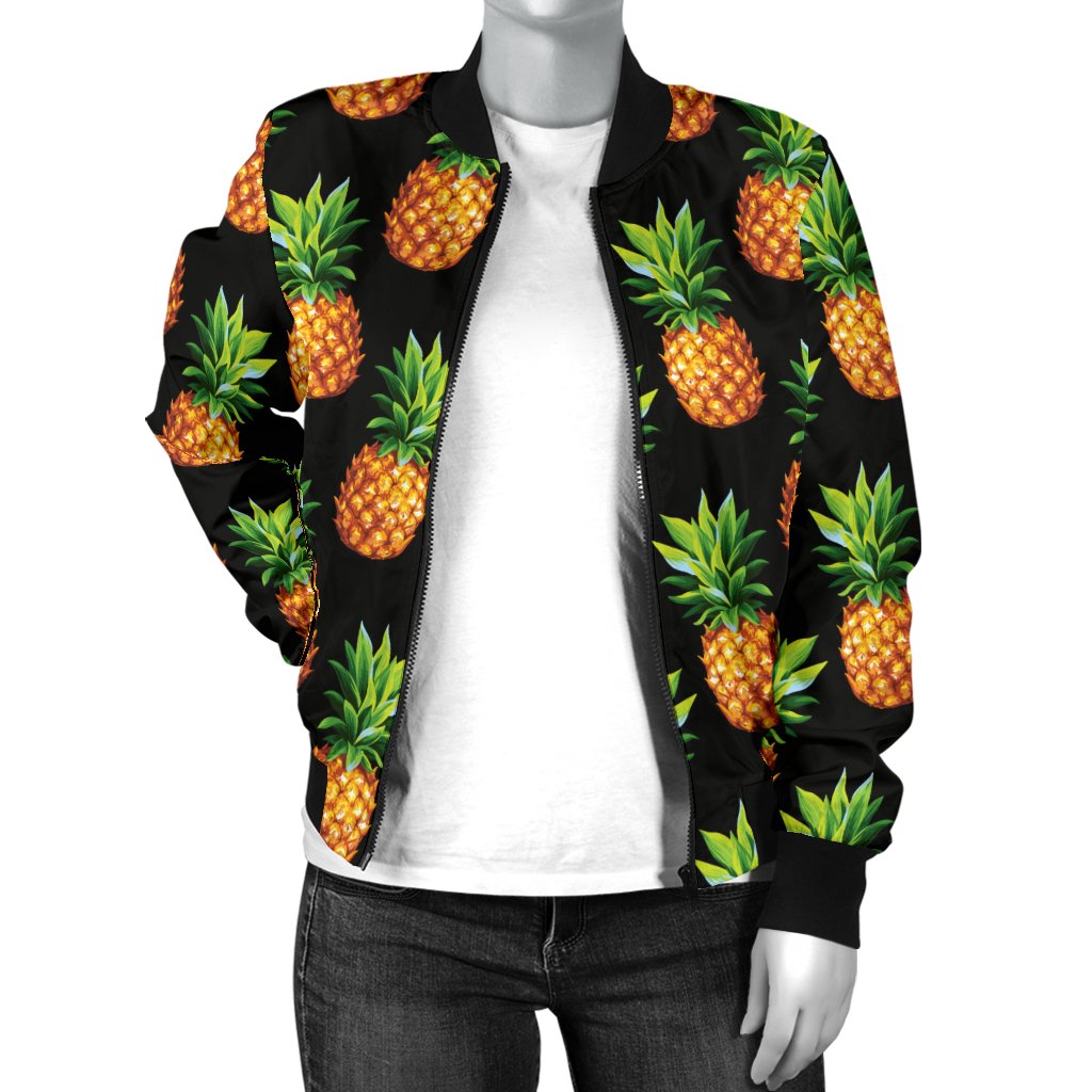 Pineapple Cute Print Design Pattern Women Casual Bomber Jacket
