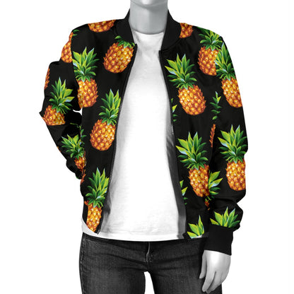 Pineapple Cute Print Design Pattern Women Casual Bomber Jacket