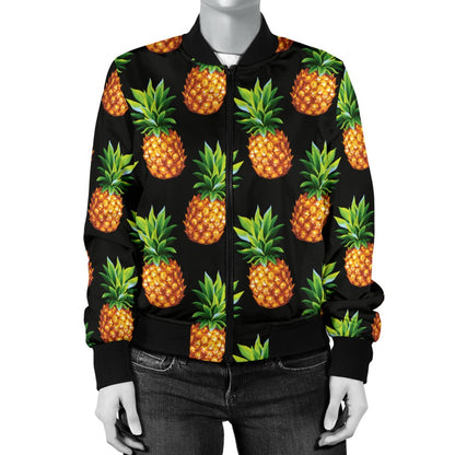 Pineapple Cute Print Design Pattern Women Casual Bomber Jacket